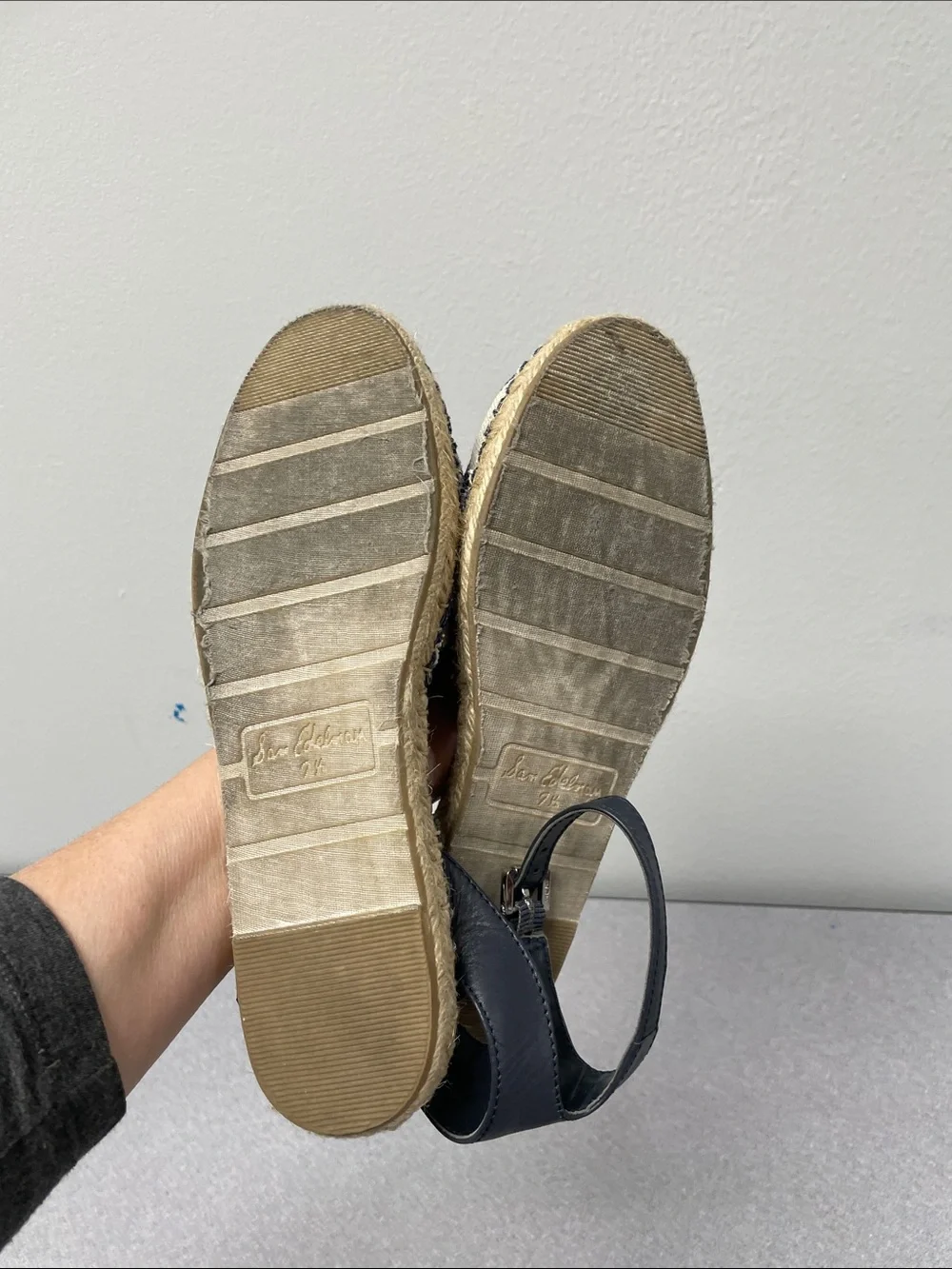 Sam Edelman Navy & White Striped Espadrille Sandals with Ankle Strap 7.5